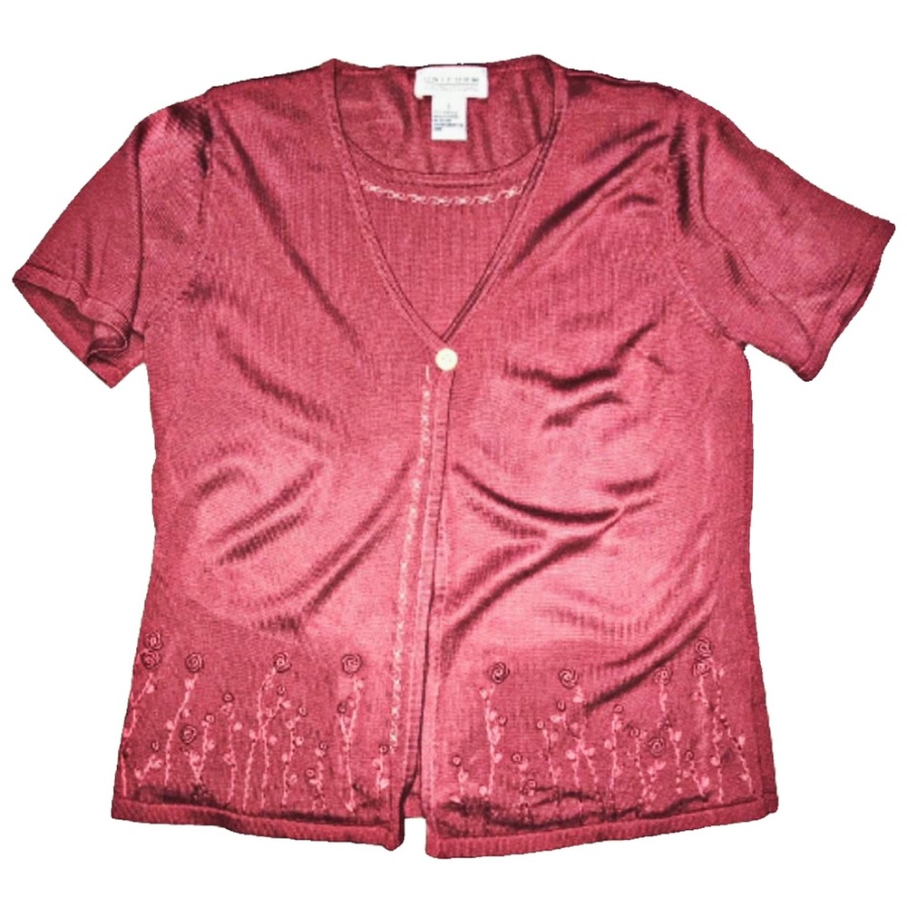 Pre-owned Up-Cycled Pink Short-Sleeve Cardigan W/Top (Size M)